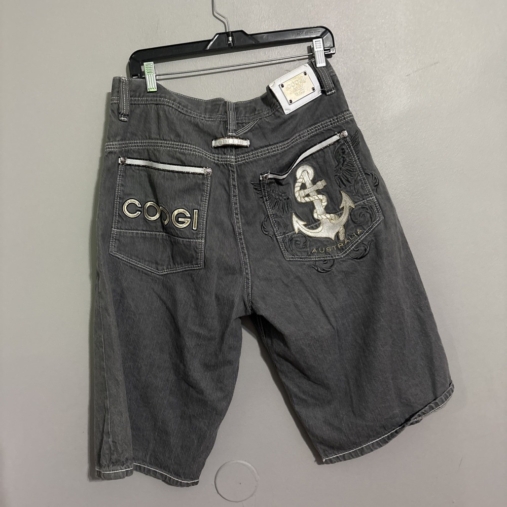 Coogi Shorts Men 36 Black Denim Jean Baggy Grunge Hip Hop Y2K Embroidered Pocket